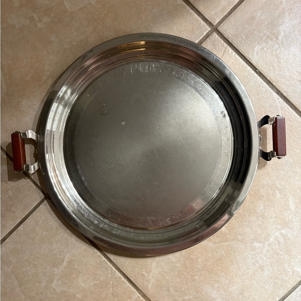 Stainless Steel Serving Tray with Wooden Handles